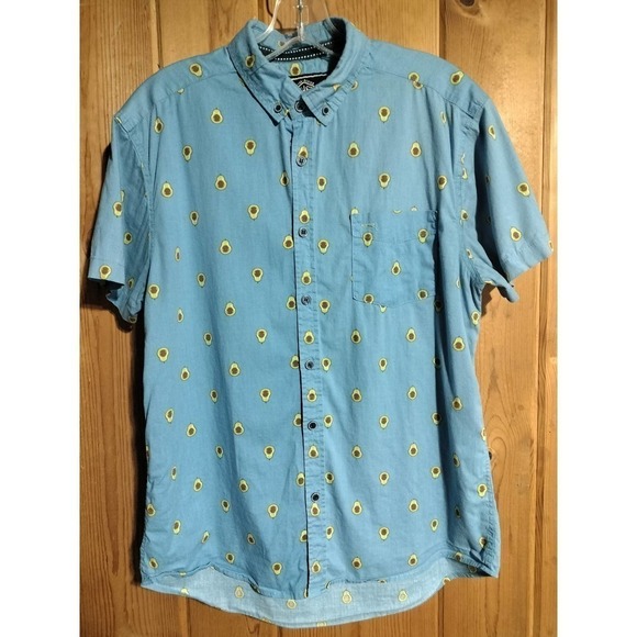 Five Points short sleeve button up avocado printed design blue men size medium - Picture 1 of 6